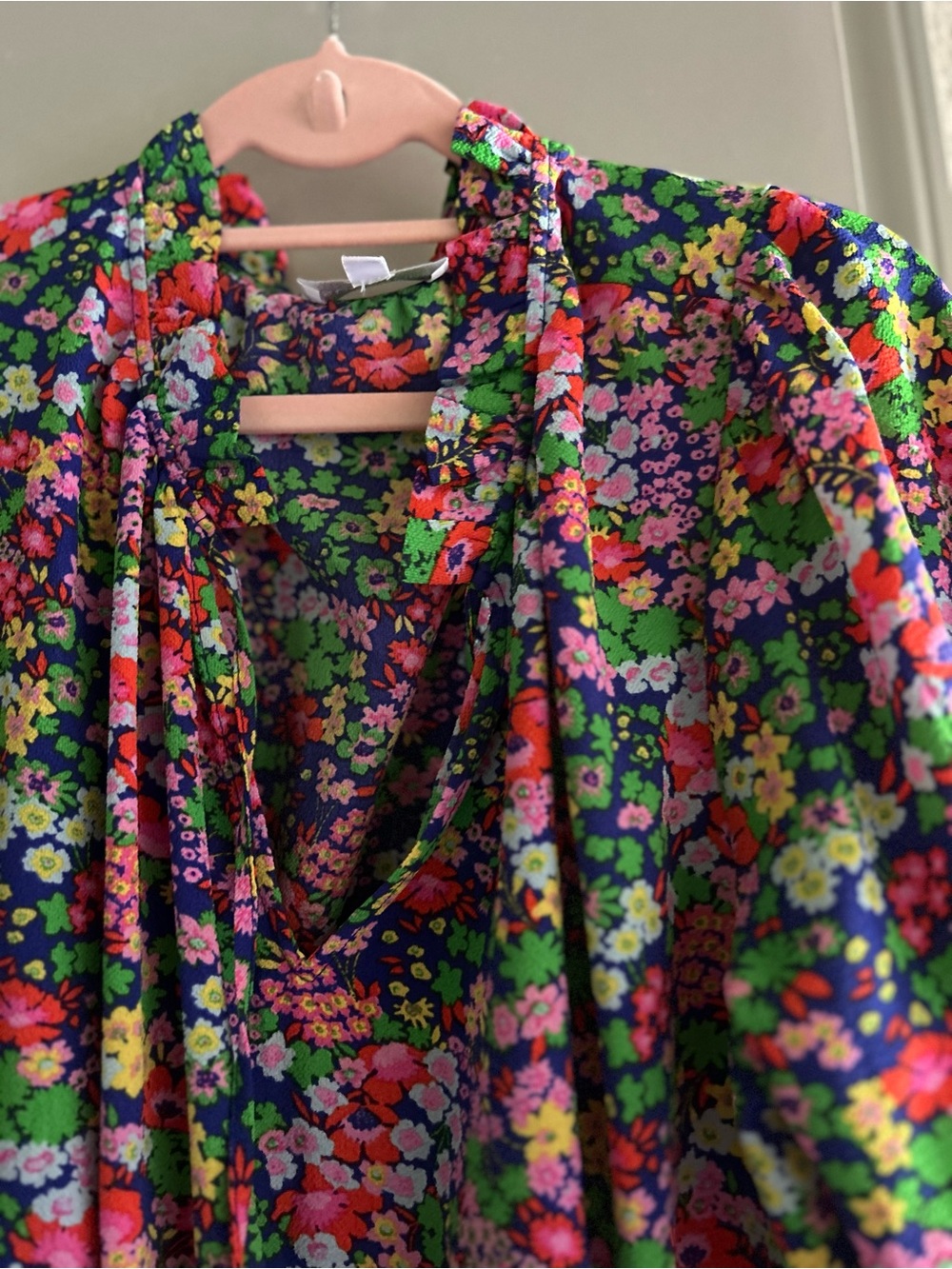Sugarlips Floral Tie-Neck Dress in Navy, Green, Pink & Red